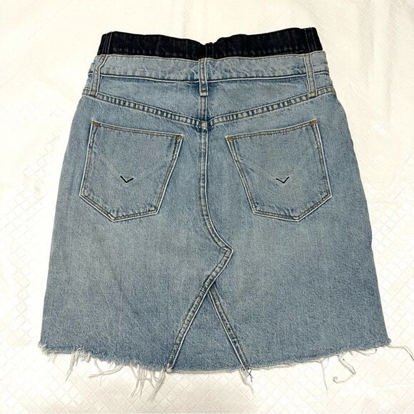 Hudson Jeans Lulu Double Denim Skirt Raw Hem Cotton Coastal Cowgirl Size 27 - Picture 3 of 15